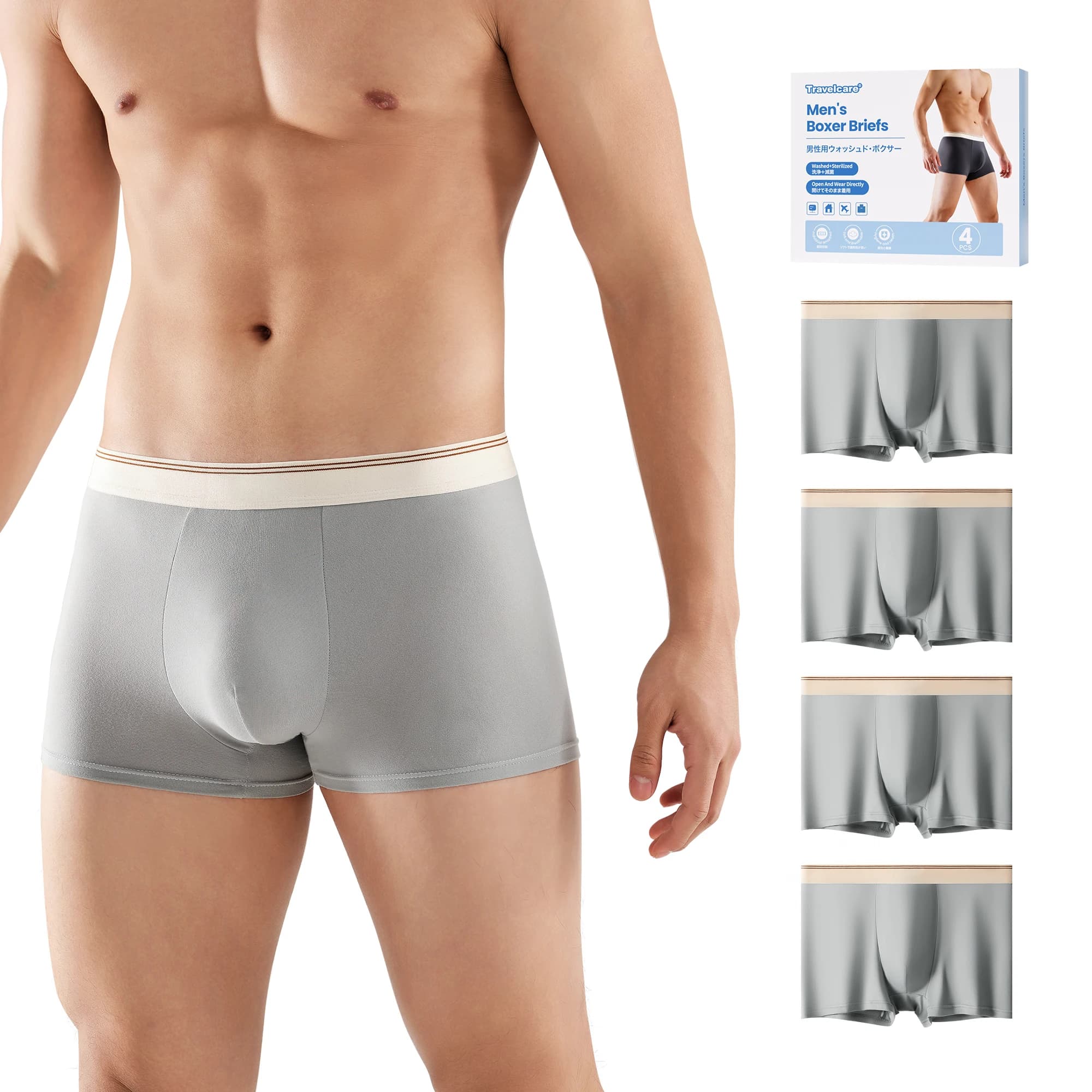 Freego Set di 4 Boxer da Uomo a Doppio Strato, Sterilizzati con EO, Elastici e Confortevoli, Sottili per l'Estate, Multiuso per Uso Quotidiano e Viaggi