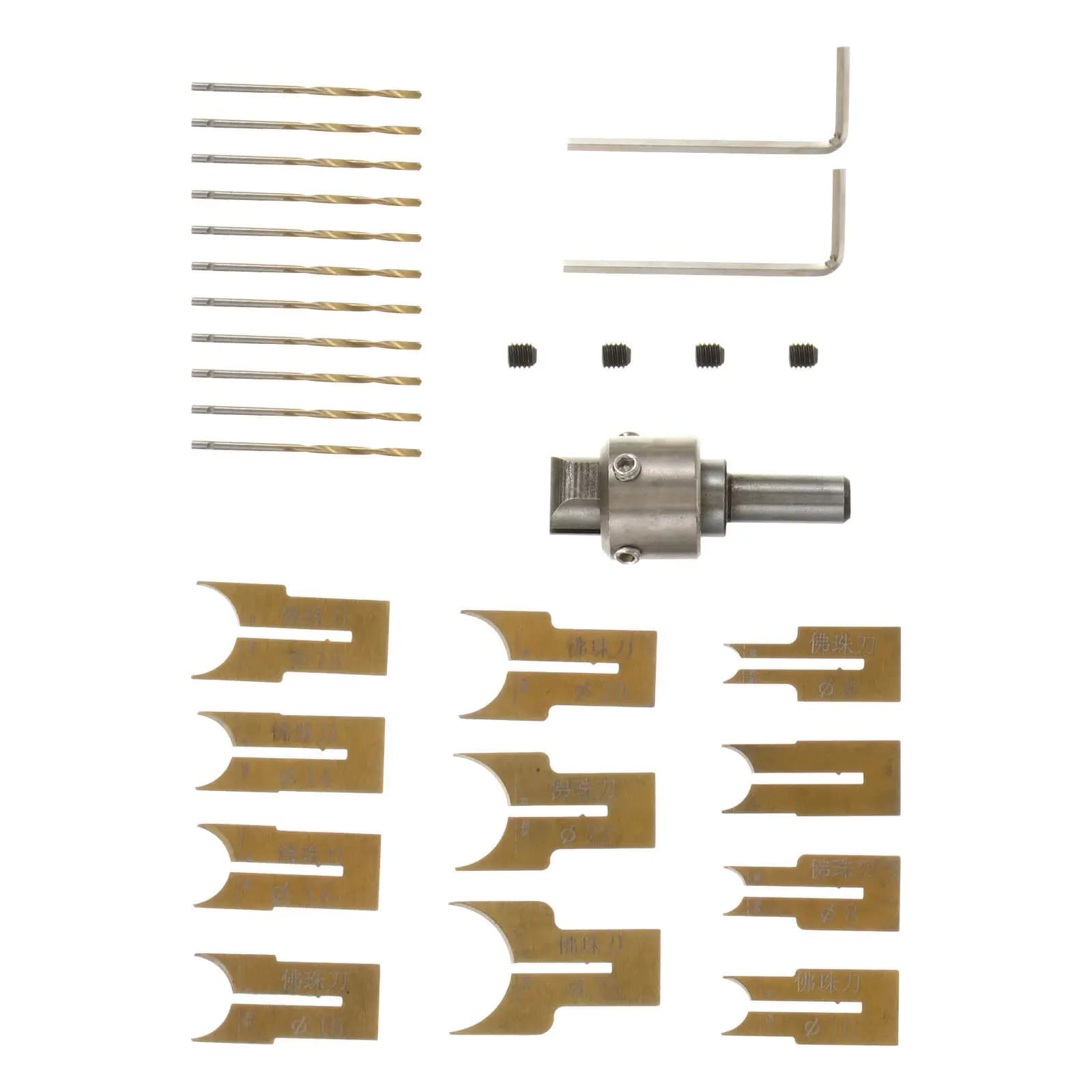 Set of 24 wooden drill tips, premium steel tool kit for Buddha beads, for creating DIY jewellery, smooth wooden rings, woodworking