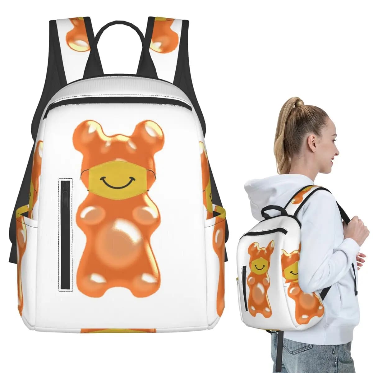 Zaino con orsetto marrone in gomma con maschera, borsa per libri per studenti, borsa per la scuola per bambini, borse a tracolla per laptop, uomo donna