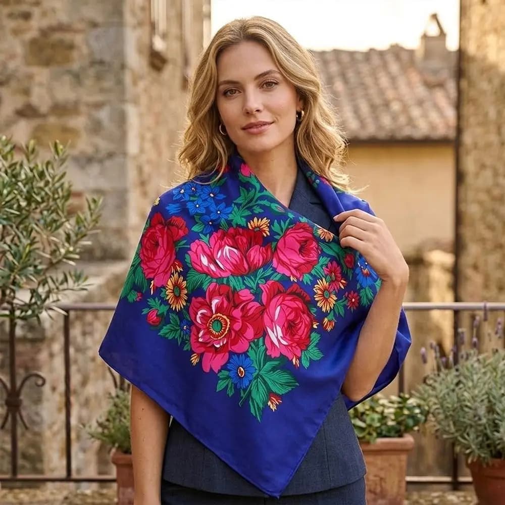 New Retro Russian Square Scarf Square Shape Babushka Handkerchief Floral Poncho Shawl Large Soft Ukrainian Shawl Head Wraps