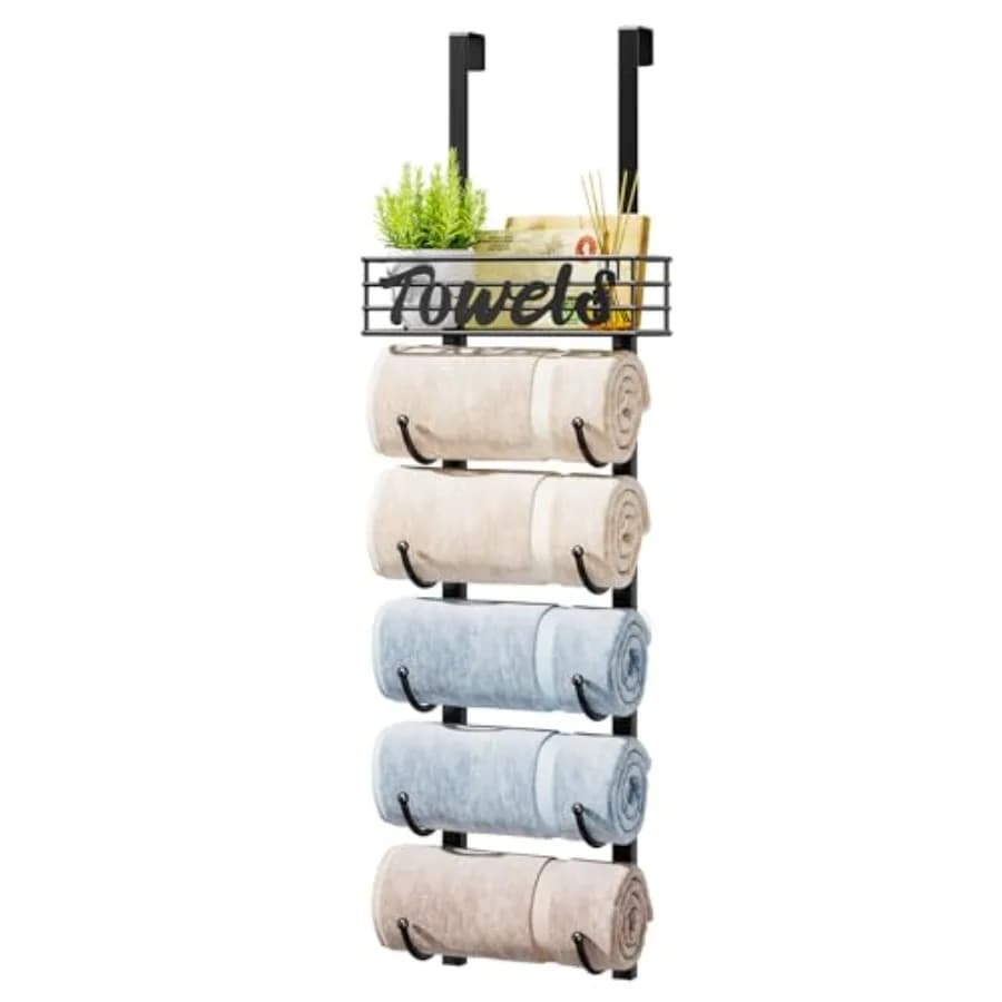 Towel rack for the bathroom - Organizer Towel rack at 6 levels to be hung over the door and to Wall with Metal shelf B
