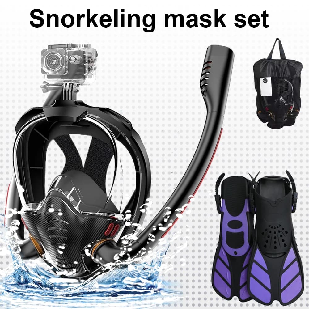 Snorkeling Mask Double Silicone Pipe Mask Fully Dry Dive Pine Set for Adult Swim Pins Dive Occhialini Autonomous Breathing