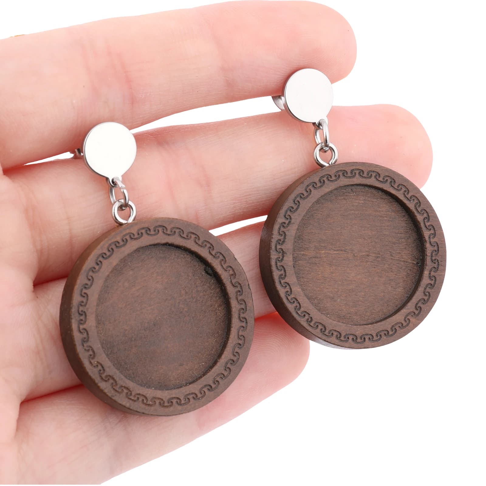 10 pz. Base per Orecchini a Perno da 20mm per Cabochon in Legno, Forniture Fai da Te per Creazione Gioielli