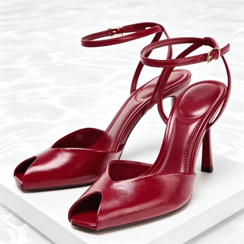 Comfort Sandali con tacco alto di marca in morbida pelle Donna Estate Sexy Open Toe Fibbia alla caviglia Tacco sottile Scarpe firmate Scarpe eleganti alla moda