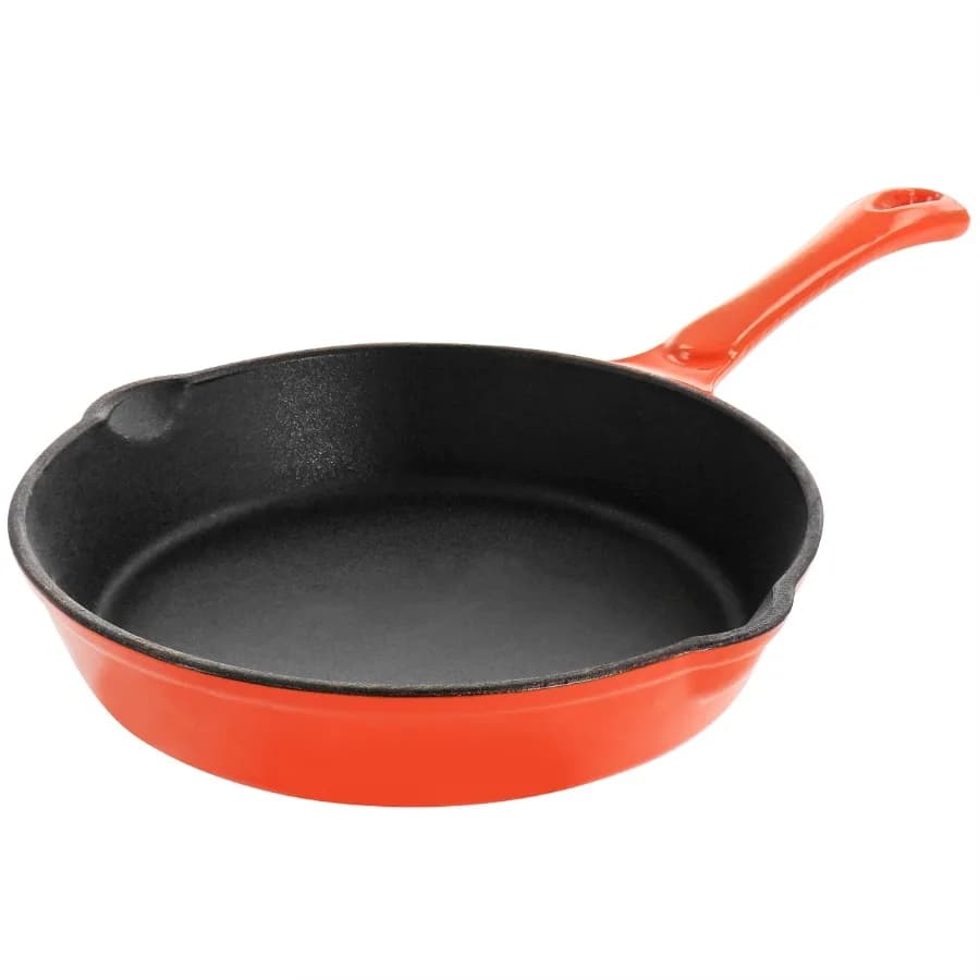 Enameled Round 8 Inch PreSeasoned Cast Iron Frying Pan in Orange
