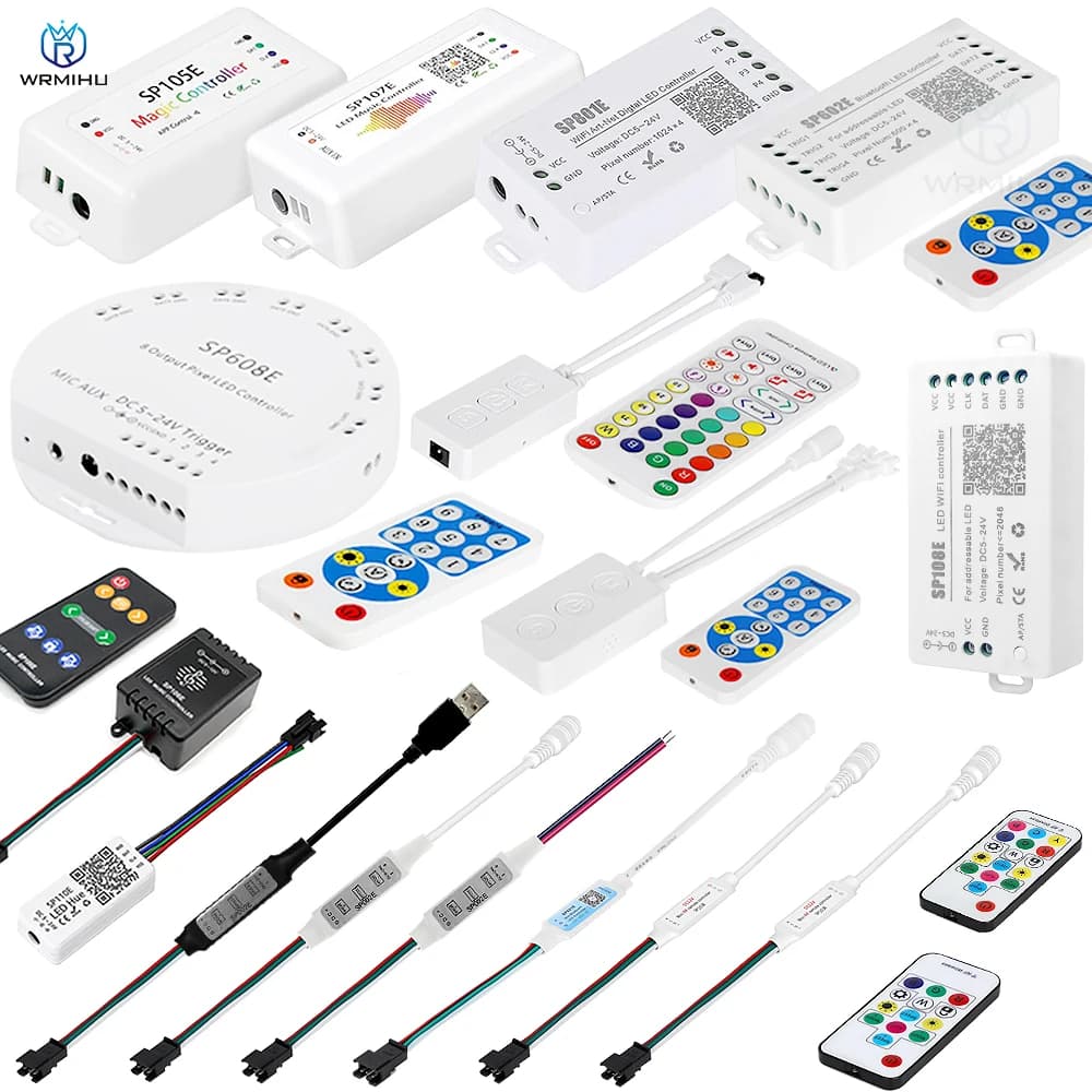 WS2812B WS2811 SK6812 LED pixel Strip Light Controller Blue tooth SP105E SP110E SP108E SP501E WIFI Music SP107E SP601E DC5V-24V