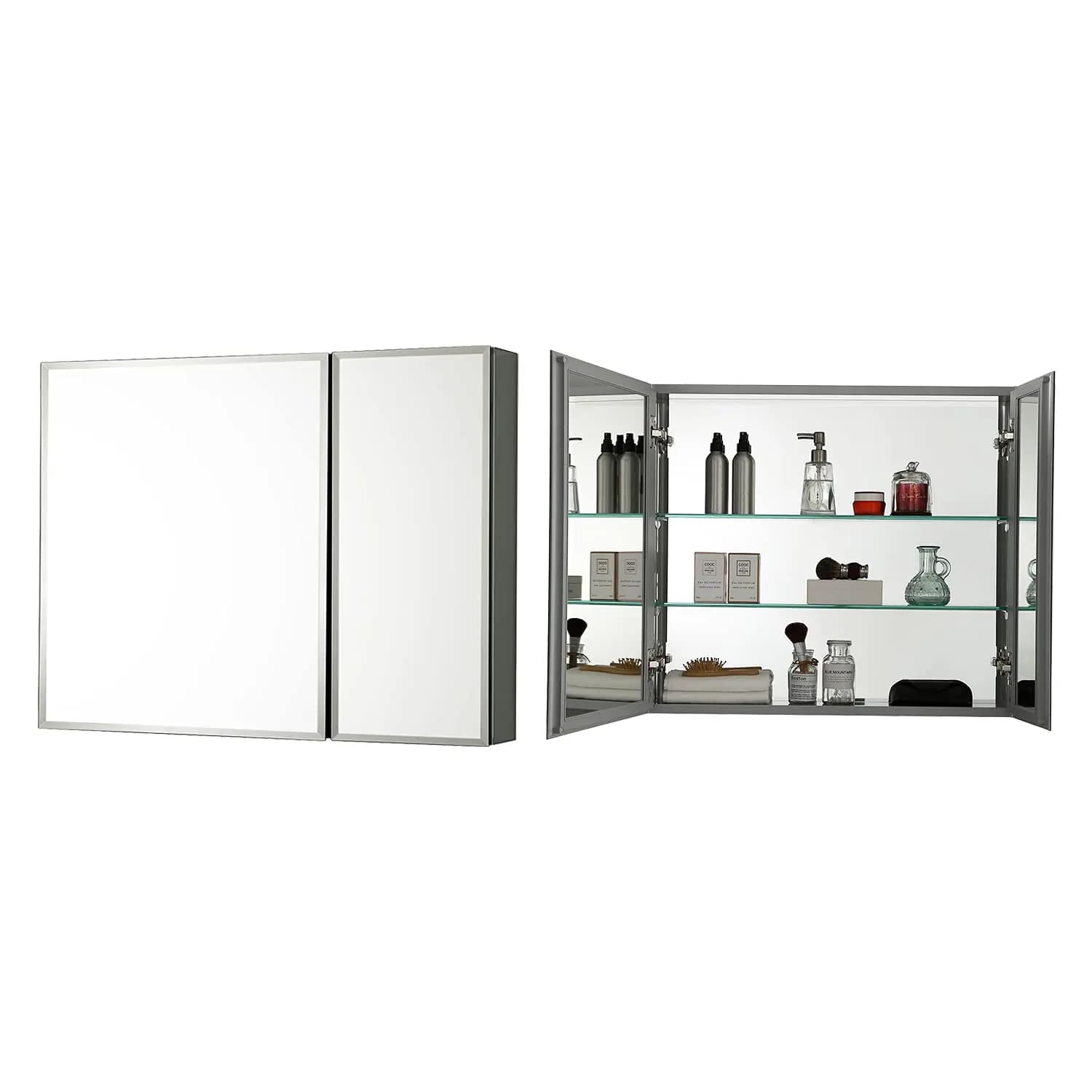 Armadietto per medicinali con specchio - Specchio da bagno a porta singola in alluminio anodizzato con vano portaoggetti, 360 ° Personalizzato