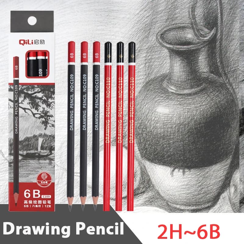12PCS Drawing Pencils Set Hardness 2H/HB/2B/4B/5B/6B Graphite Sketching Kit for Artists Students Office School Supplies