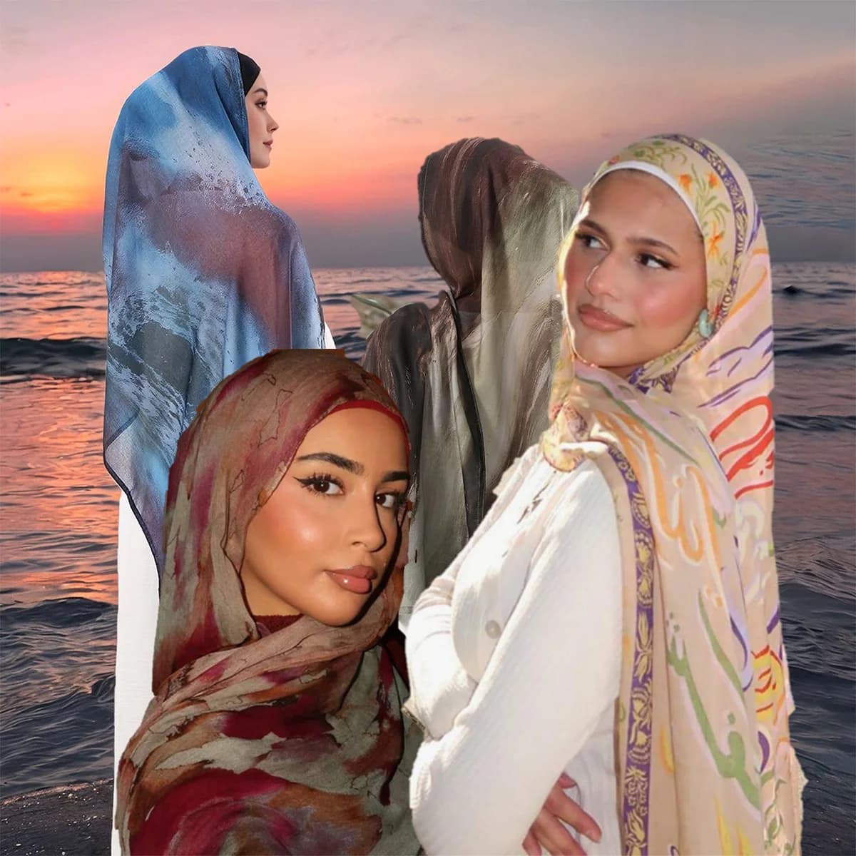 Hijab watercolor printed cotton and linen modal slide New design Malaysia Muslim scarf Islamic cotton scarf Women's cotton scarf