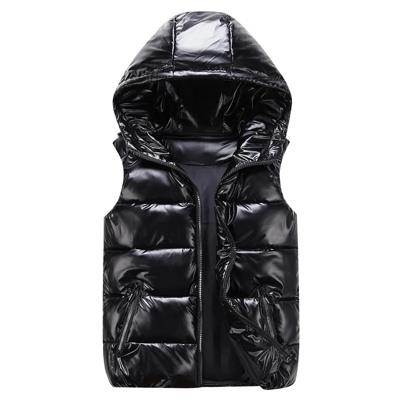 Gilet classico con cappuccio Uomo/Donna/Bambino Gilet invernale in cotone lucido con cappuccio Gilet casual Giacca senza maniche da uomo Cappotti caldi Cappello