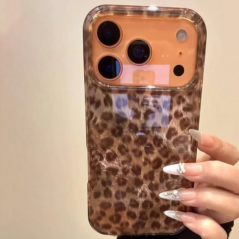 Luxury Brown Leopard Print IMD Glacier Case For iPhone 17 16 15 14 13 12 11 Pro Max XS X XR 7 8 Plus 16E 17 Air Protective Cover
