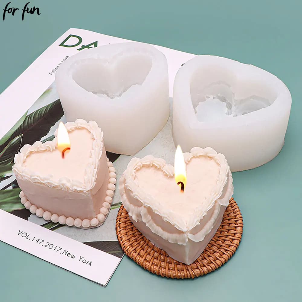 For Fun Silicone Candle Shaped Heart Cake Candle Hand-made soap DIY-Gysso Aromatherapy Candle Cake Decoration Cake Crafting Gifts