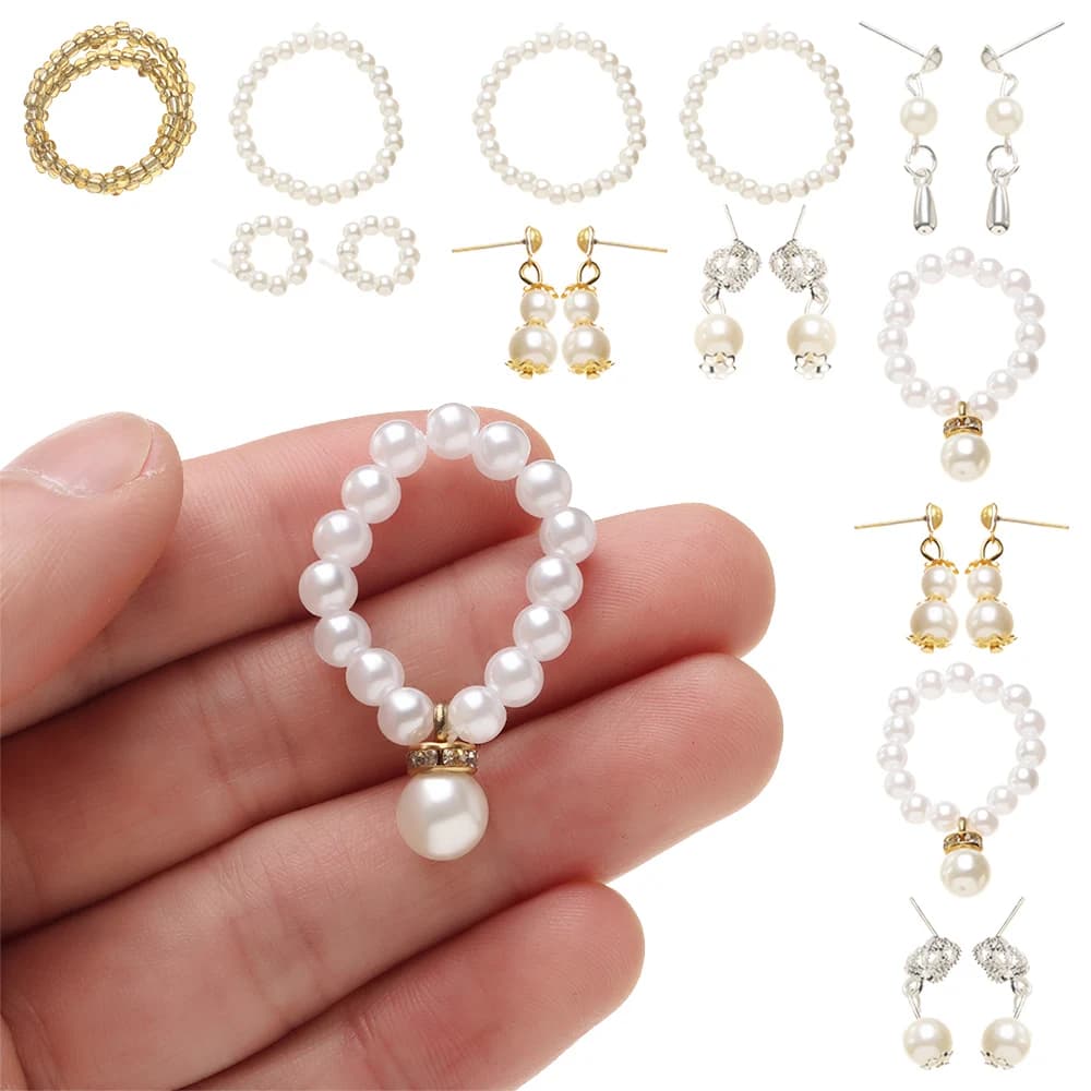 Fashion Mini Pearl Jewelry Necklace Earrings For BJD Dolls Bracelet For 1/6 Doll Clothes Accessories Decoration Kids Diy Toys