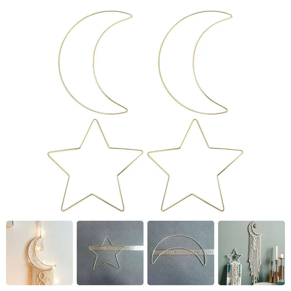 4Pcs Dreamcatcher Iron Rings Moon Star Shape DIY Craft Circles Durable Metal Hoops Wreath Making Accessories Star Shaped Rings