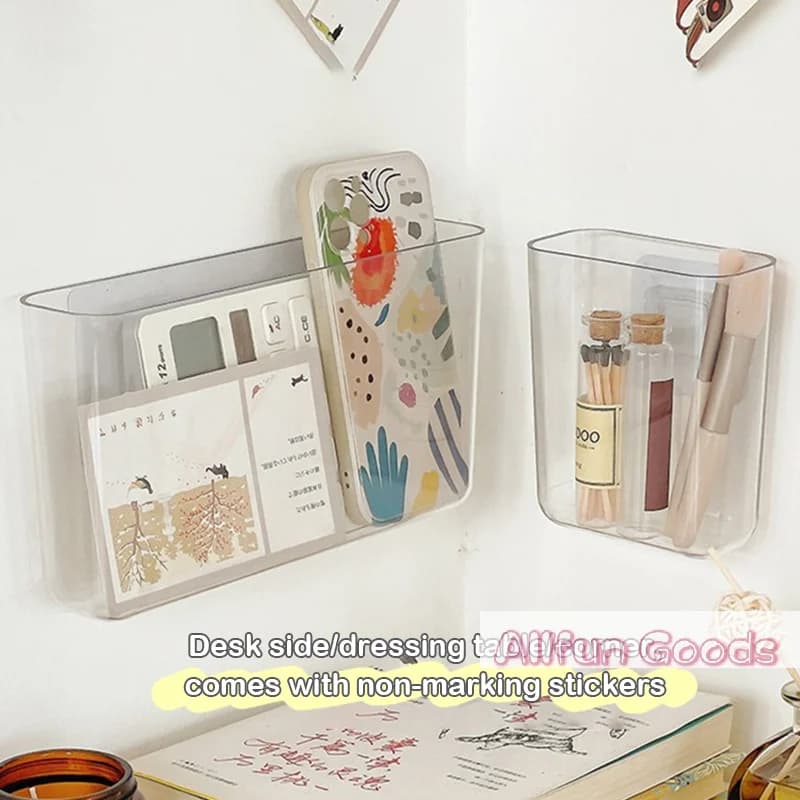[TG835]Transparent Wall Storage Box Wall-mounted No Punch Bedside Racks Cosmetic Hanging Wall Mounted Organizer Storage Box