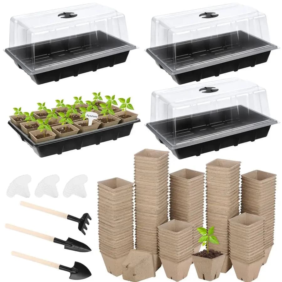 Semina Trays Kit, 120 Square Vases in Torba for Plants with Labels, Seed Tools, Plastic Germinator