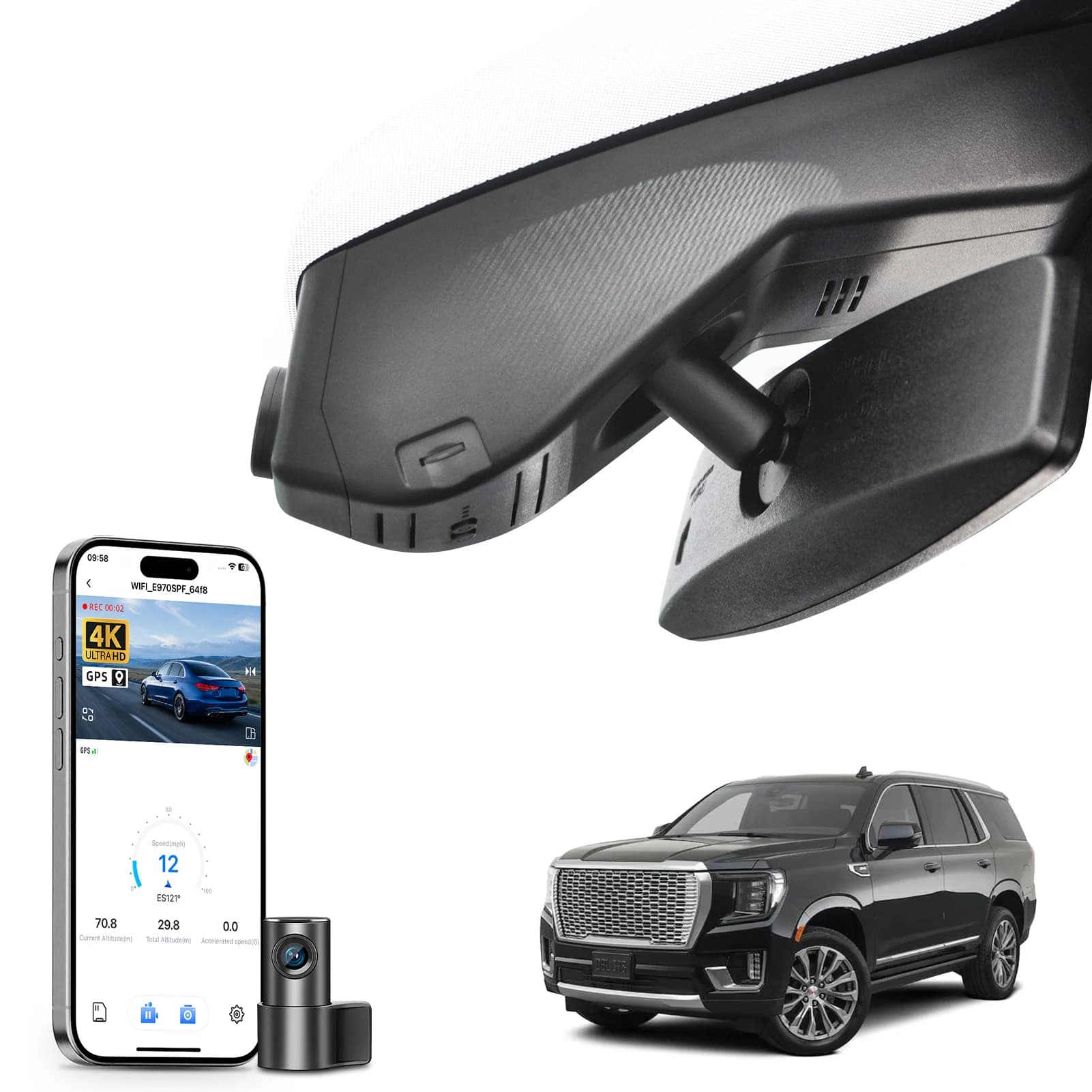 Dash Cam Mangoal 4K for GMC Yukon, Yukon XL (2015-2026) Auto Recorder with 64GB/128GB SD Card, Night Vision, WiFi, APP, GPS