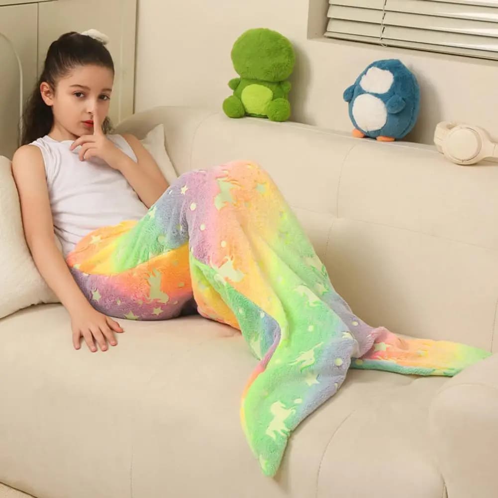 Coperta a coda di sirena Sacco a pelo Morbido involucro in flanella che si illumina al buio Sacco a pelo Coperta per la scuola materna domestica