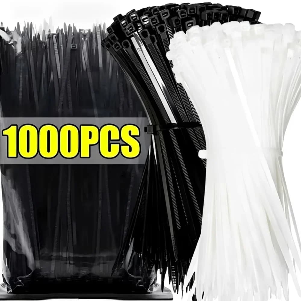 1000/100Pcs Nylon Cable Tie Plastic Self-locking Binding Tape Black White Adjustable Cables Fastening Loop Wrap Strap Cable Tie