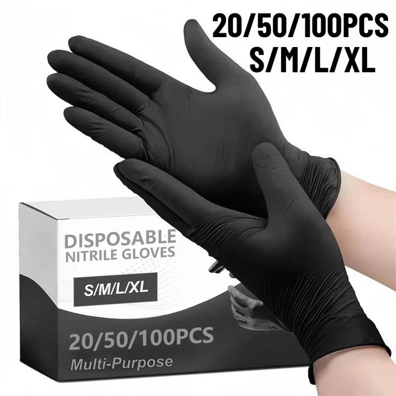 100/50/20PCS Guanti monouso in nitrile nero Guanti per la pulizia della casa Tintura dei capelli Manicure Cucina Bagno Strumenti per la pulizia