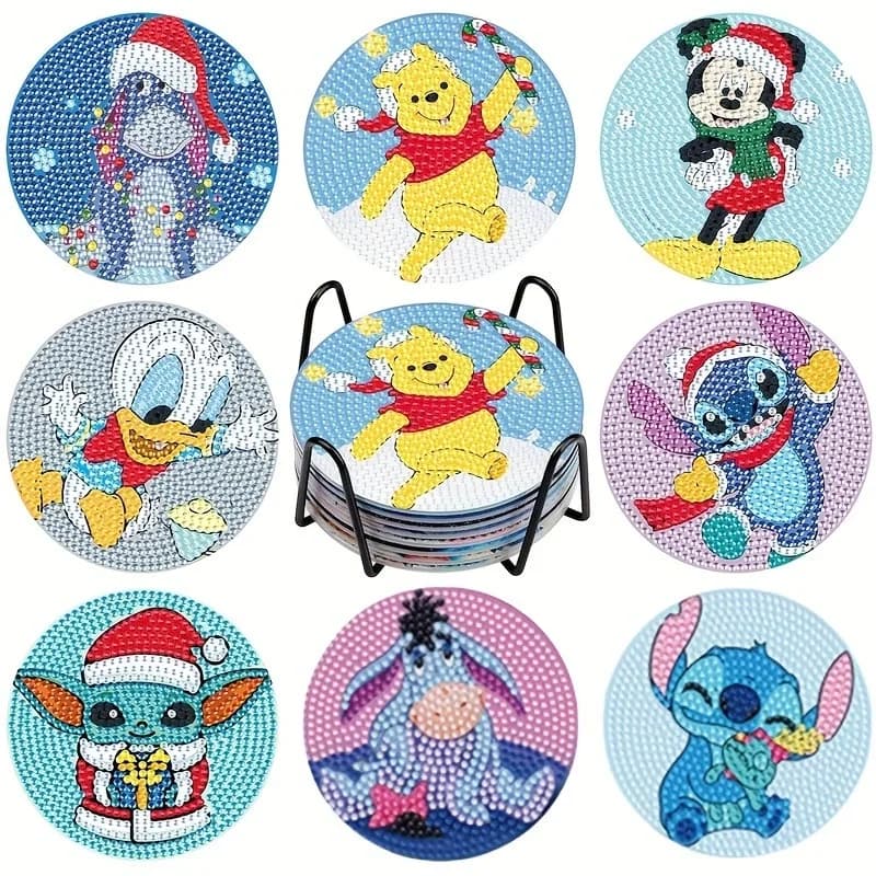 Sottobicchiere Rotondo in Diamante Fai-da-Te Disney Stitch Mickey Minnie, Tappetino da Tavolo Anti-scottatura e Termoisolante, Regalo Artistico per la Casa
