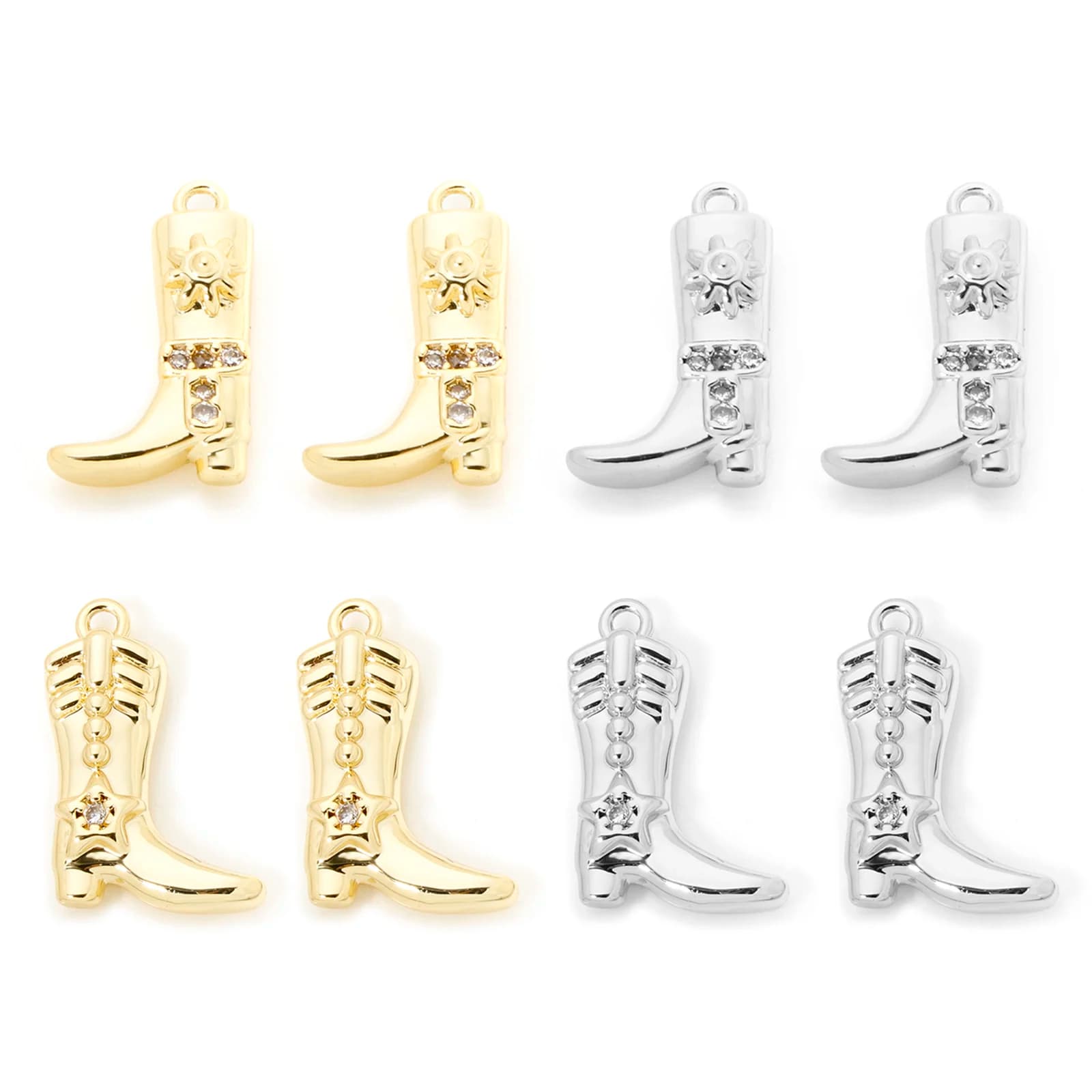 2 pezzi in ottone con ciondoli da cowboy ovest, stivali, pendenti trasparenti con zirconi cubici per accessori fai da te, collane, bracciali, creazione di forniture