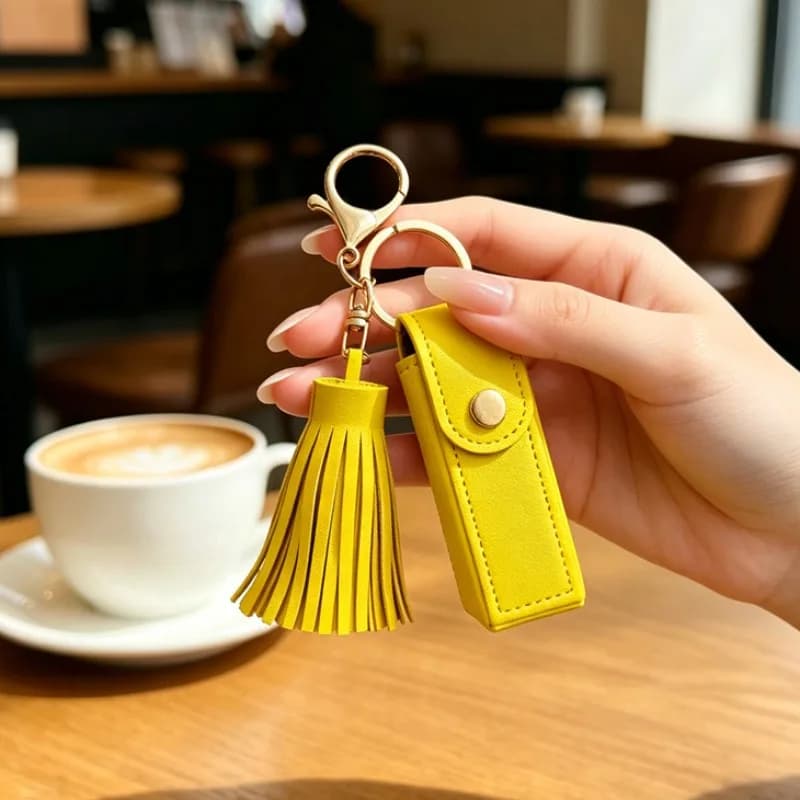 Mini Lipstick Bag Custom Text Keychain PU Leather Customized Name Bag Charm Laser Engraving Personalized Text Key Chain Bulk