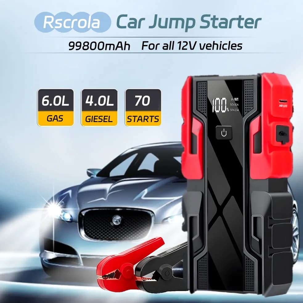 3000A Avviatore di emergenza per auto Accumulatori e caricabatterie di riserva portatili Batteria per auto Booster di emergenza Dispositivo di avviamento Avviamento per benzina 6.0L Diesel 4.0