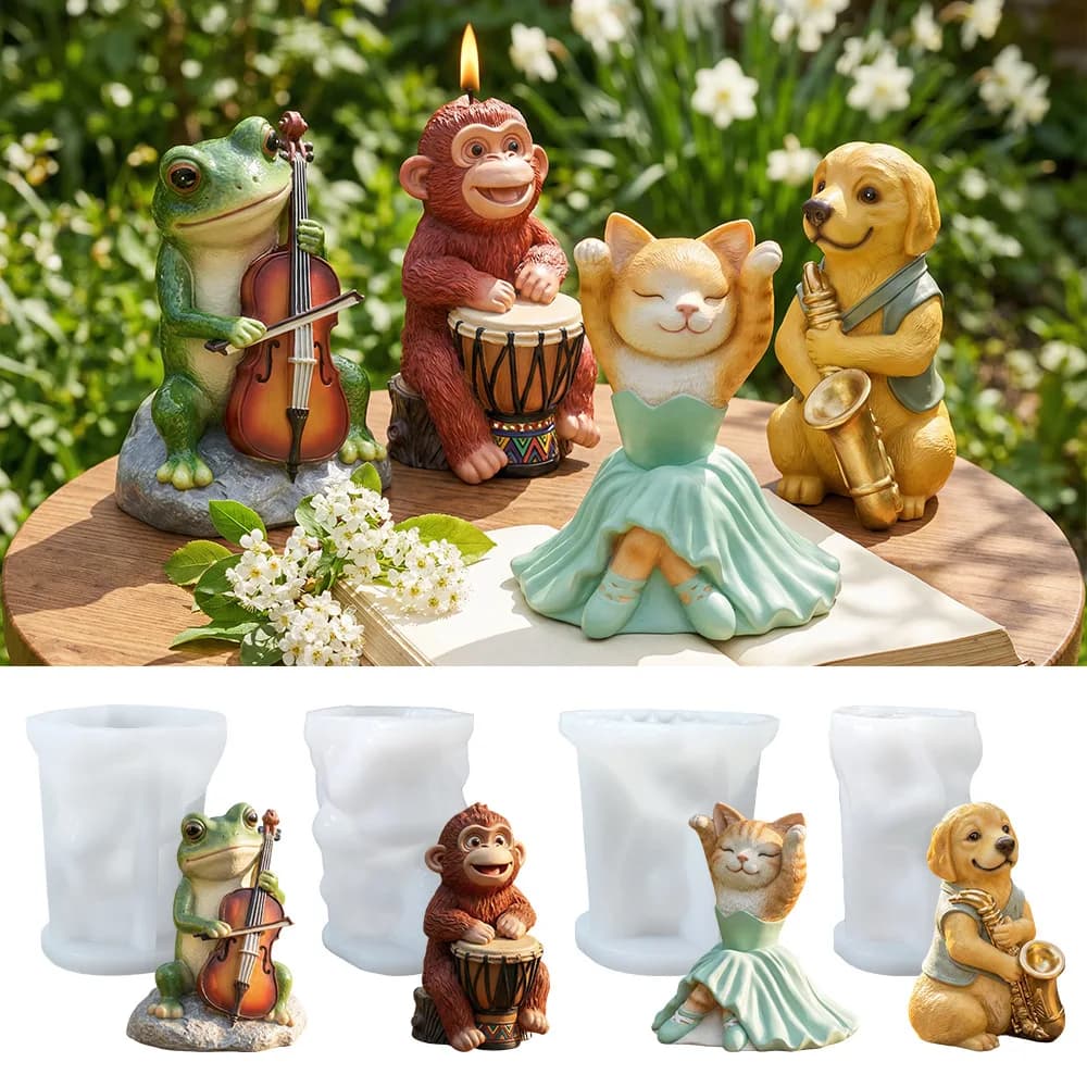 Stampo in Silicone a Forma di Animali - Stampo in Resina per Gatti, Scimmie e Cani a Tema Festival Musicale per Micro Paesaggi e Ornamenti Fai-da-Te