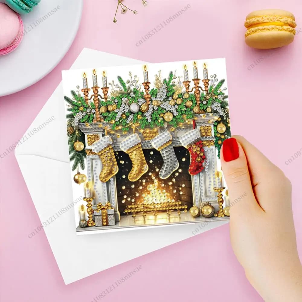 6 pezzi di biglietti d'auguri con pittura diamante fai da te, modello natalizio, strass, diamanti, cartoline con mosaico artistico per festival e celebrazioni