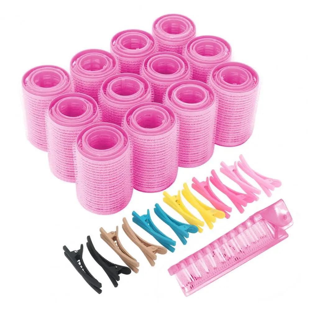 Set di 36 Bigodini Autoaderenti con Clip a Becco d'Anatra e Spazzola Pieghevole, 3 Misure, Senza Calore, per Capelli Corti, Medi e Lunghi, Styling Capelli 90