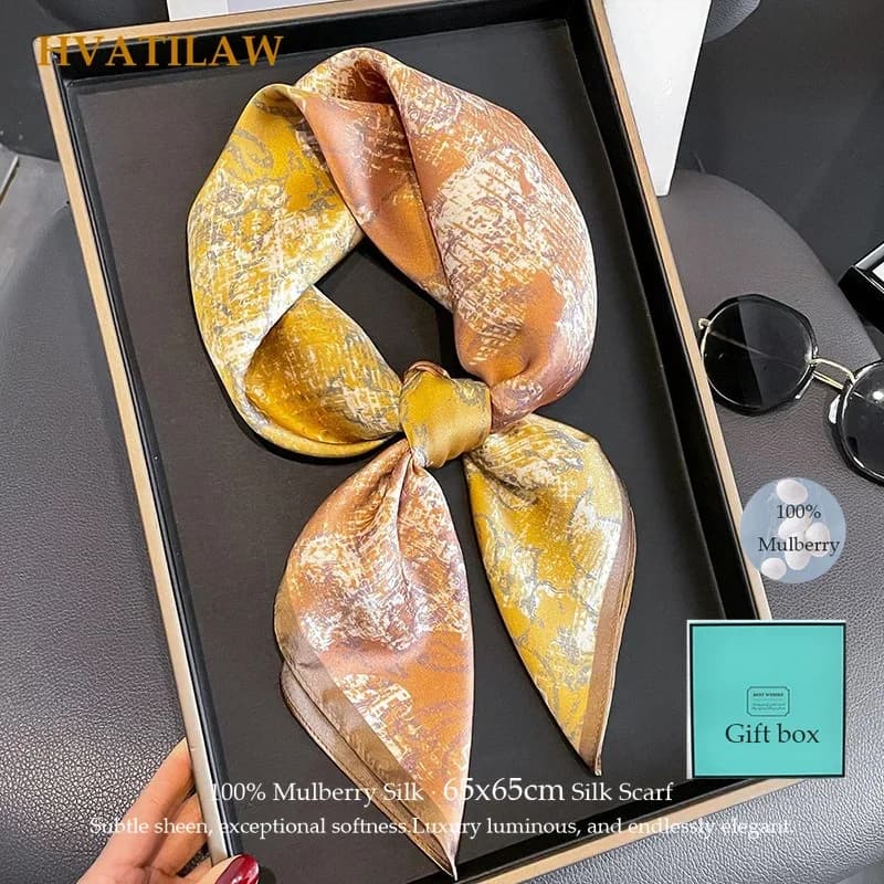 100% Real Silk Scarf Women Mulberry silk Bandana Square Scarves Wrap Kerchief Elegant Summer Fashion Luxury High Quality Hijab