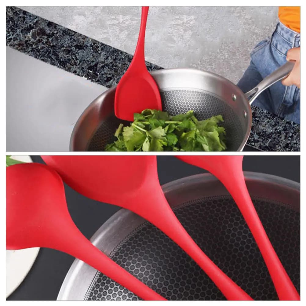 Set di Utensili da Cucina in Silicone, Antiaderenti e Resistenti al Calore, Spatola, Cucchiaio, Colino, Sicuri e Inodori per la Cucina Quotidiana