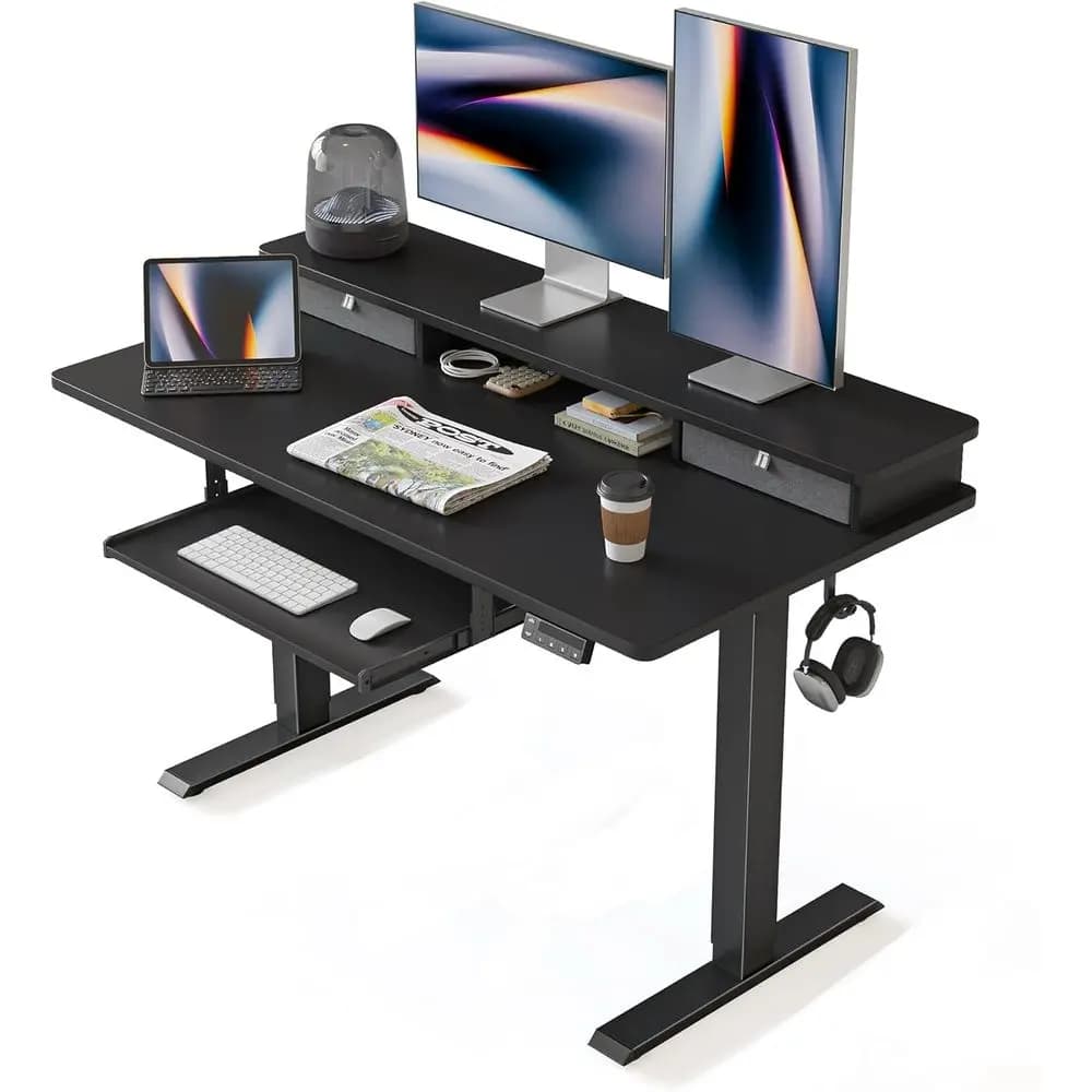 Scrivania Elettrica Regolabile in Altezza 48x24 Pollici con Ripiano per Monitor e Vassoio per Tastiera, Nera