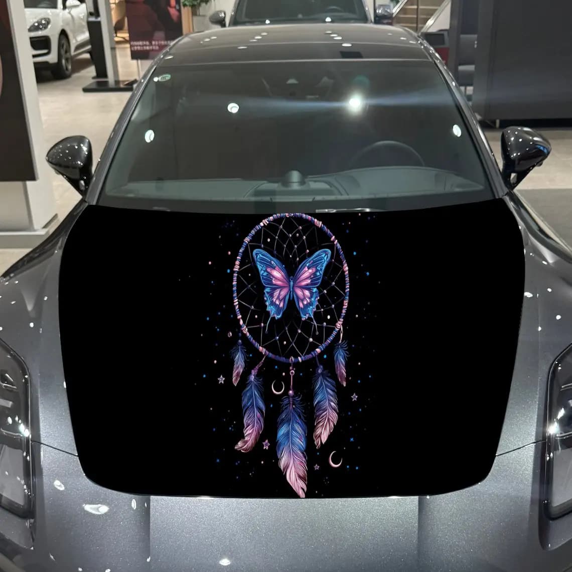Butterfly Dreamcatcher Car Hood Wrap, Car Hood Decal, Car Exterior Accessory, Waterproof and Self-adhesive Auto Cover Sticker, C