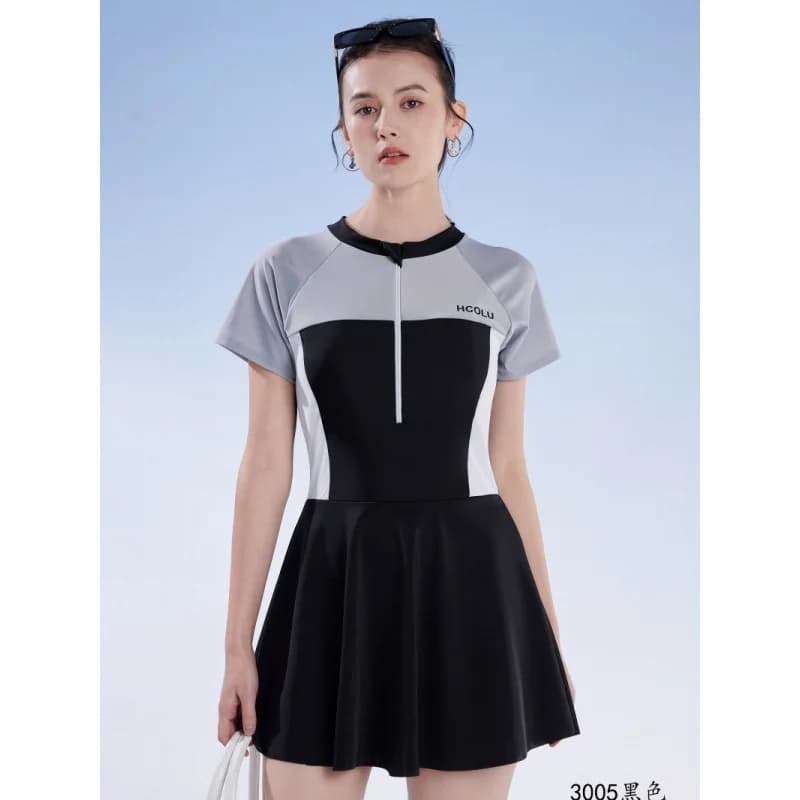 Minsu New swimsuit full style sport skirt with zipper Solid color slim fit hot sale cheap swimming pool
