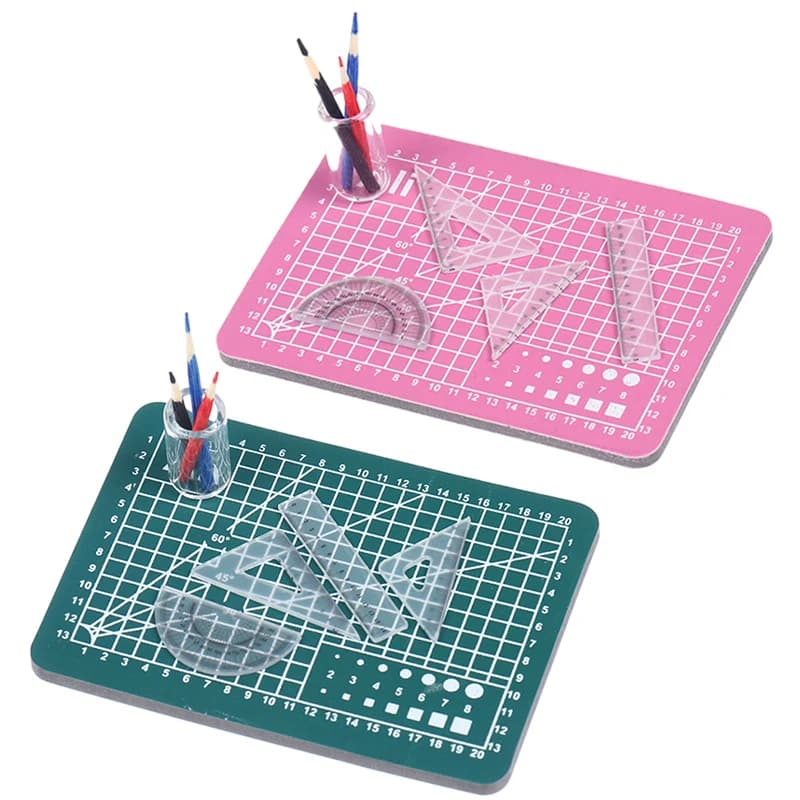 1 Set 1:12 Dollhouse Miniature Cutting Mat Ruler Pencil Pen Holder Set Doll Home Decor Pretend Play Dollhouse Toys