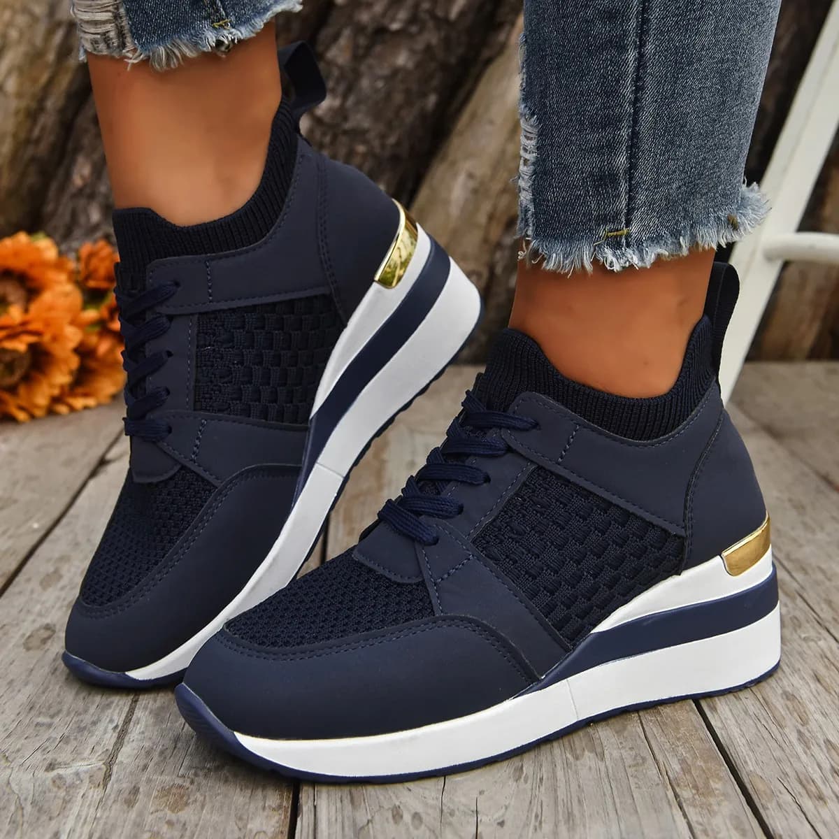 Scarpe Casual da Donna in Rete Traspirante, Sneakers con Lacci e Suola Vulcanizzata, Scarpe con Plateau da Donna, Zapatos De Mujer