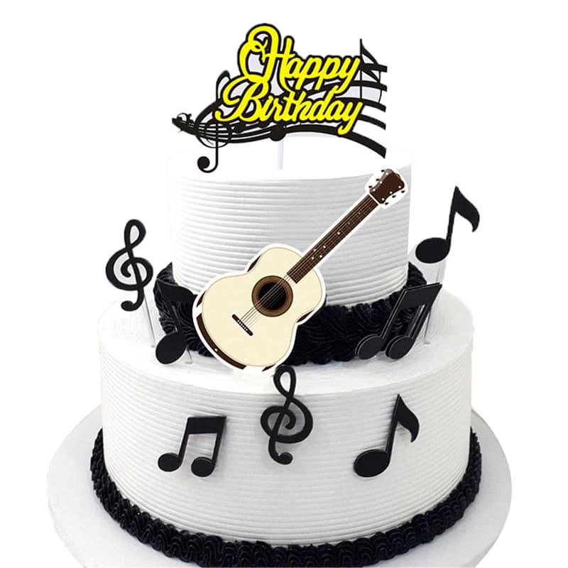 【ZYAA-1】1 Set Decorazioni per Torta di Compleanno con Note Musicali, Bandierine per Cupcake, Chitarra di Carta, Decorazioni per Baby Shower