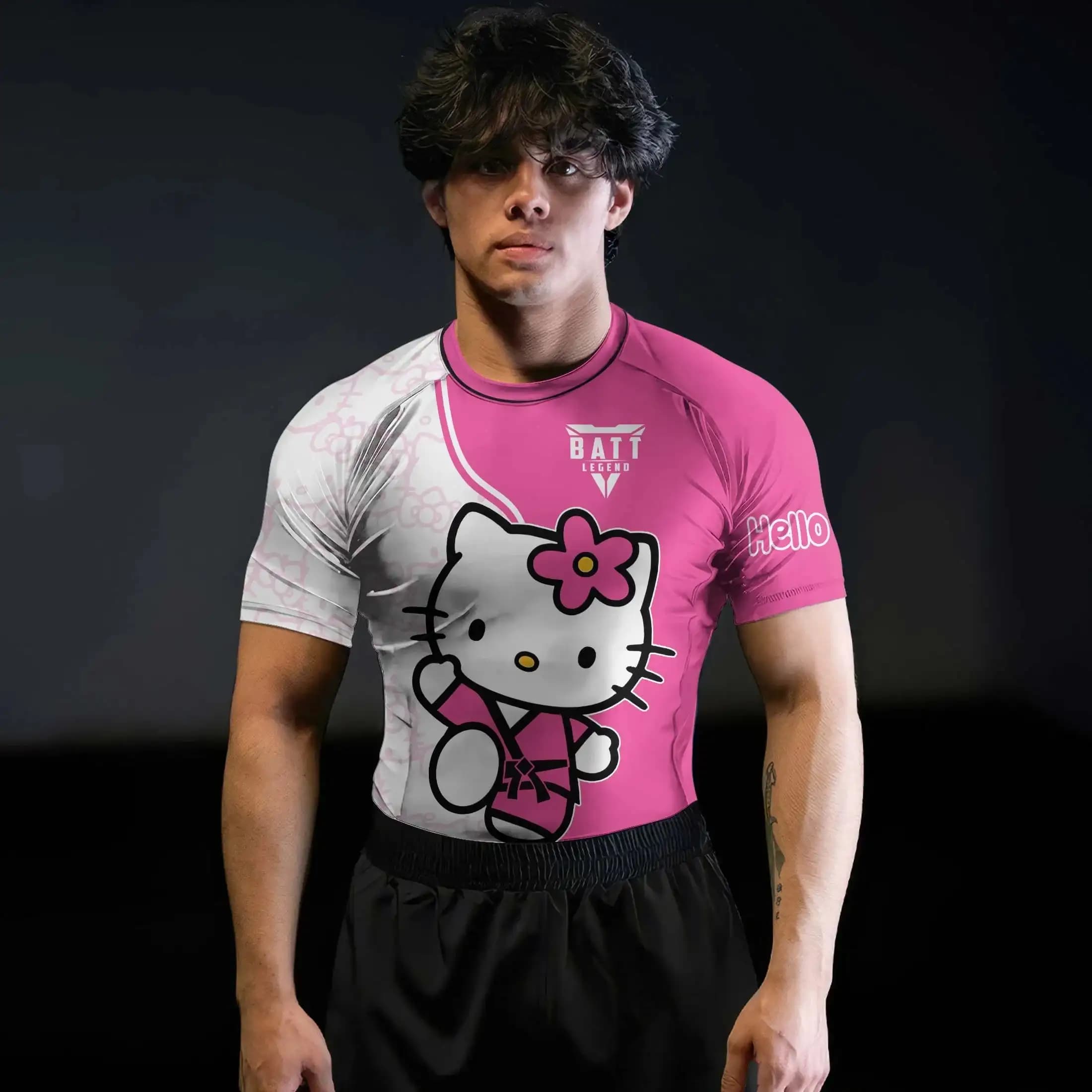 Sanrio Master Hello Kitty Rash Guard per MMA e fitness, maglietta con stampa integrale per adulti e bambini, estiva, ad asciugatura rapida, morbida e leggera