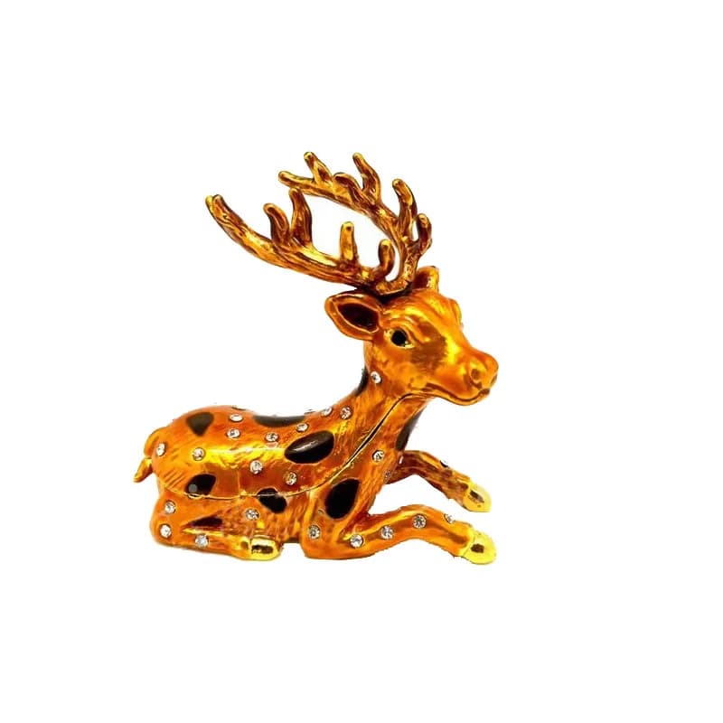 Portagioie con gingillo di cervo gloden incernierato dipinto a mano, gioiello in cristallo, piccoli e carini figurine di animali di cervo Sika da collezione