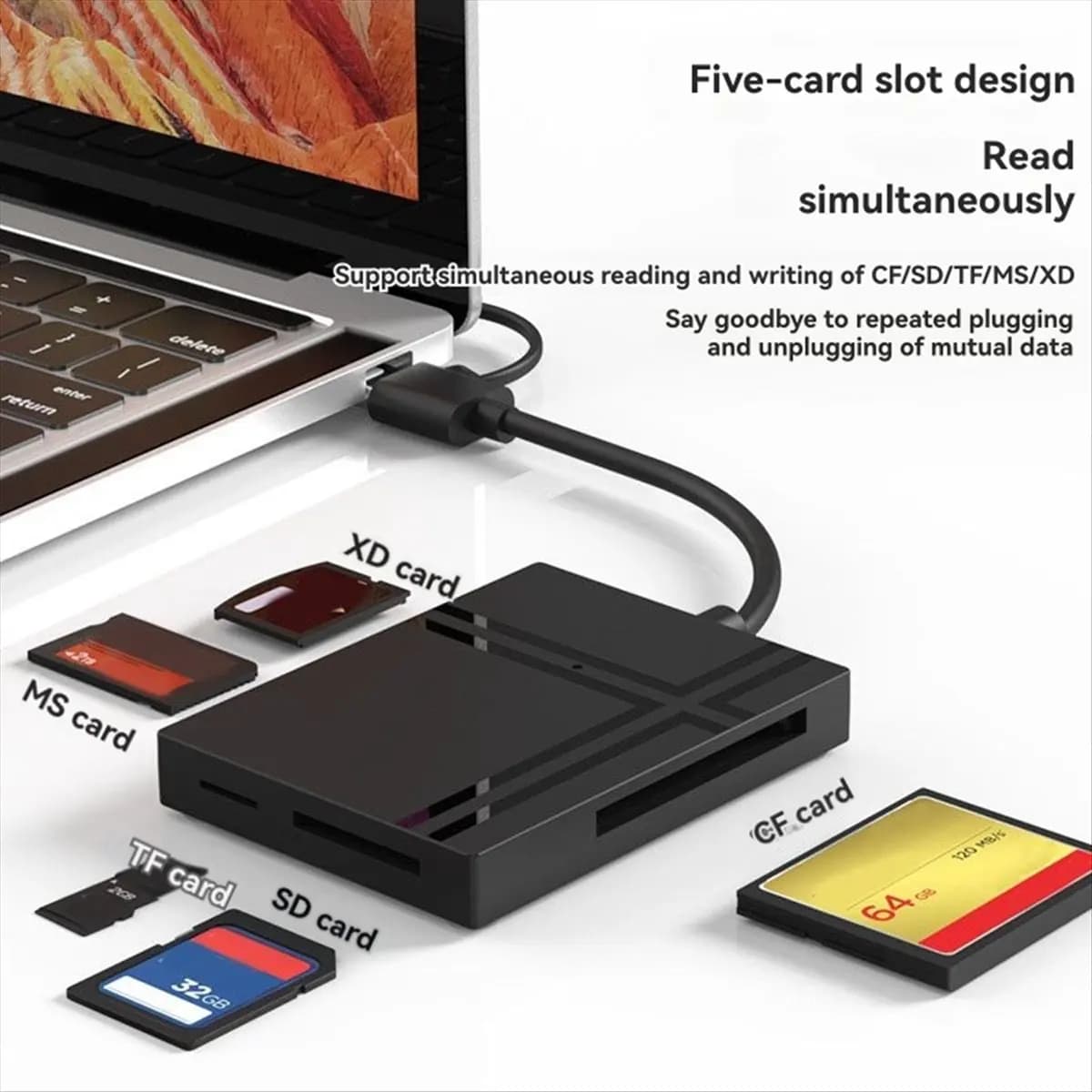 Welcome Deal~5 in 1 USB C HUB with Card Reader Type C to USB 3.0 Adapter Memory Card Splitter Supports TF/SD/CF/XD/MS Cards