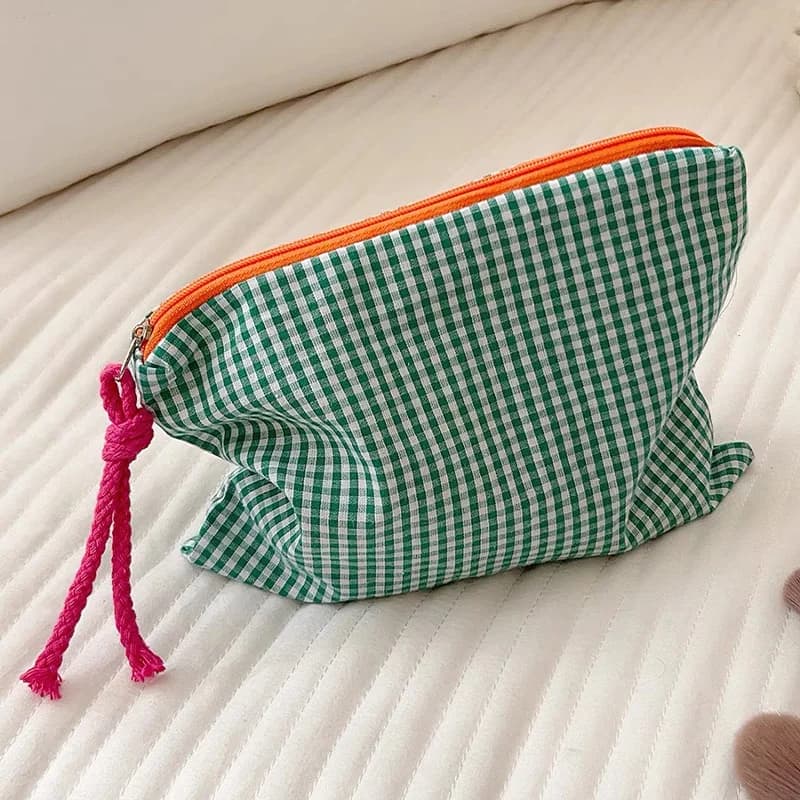 New women's plaid cosmetic bag large capacity cotton zipper small bag wallet travel clutch cosmetic bag cosmetic zipper must-have women's model