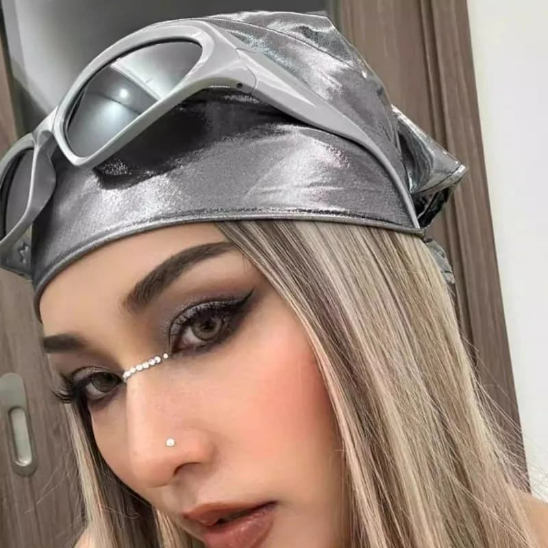 Y2K Punk Bandana Scarf for Girls Hip Hop Silver Blingbling Fashion Band for Women Girls Scarf for Head Square Hair Accessories