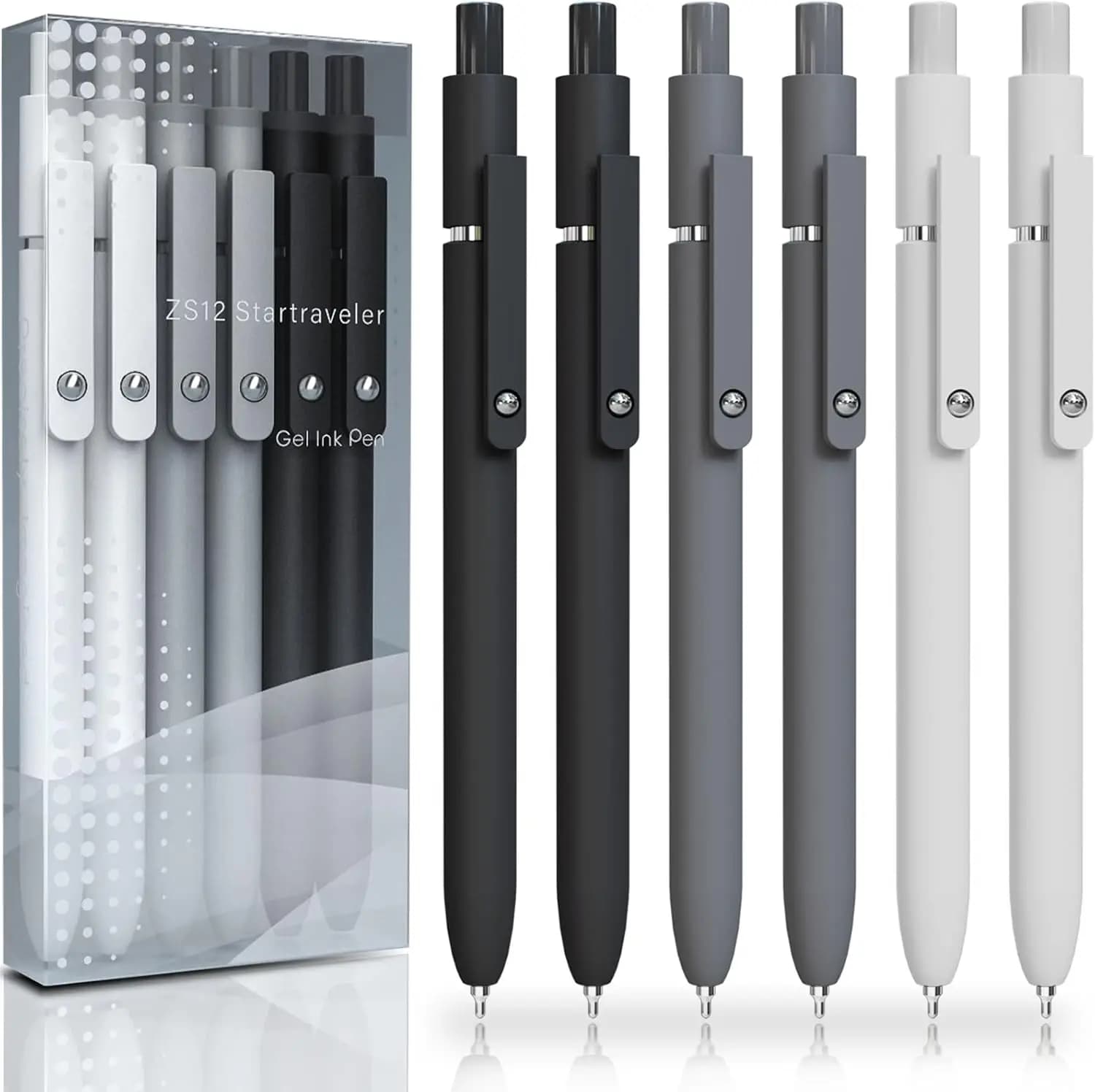 Set di 6 Penne Gel a Punta Fine da 0,5mm, Inchiostro Nero a Scrittura Fluida, Asciugatura Rapida per Diari e Uso in Ufficio