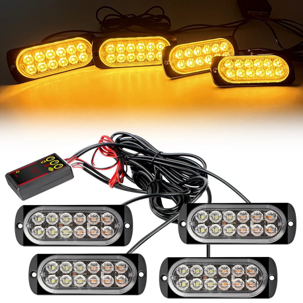 4 in 1 LED Warning Stroboscopic Light Red Amber Blue 12V 24V Auto Truck Front Grid Emergency flash signaling lamps Automatic Stroboscope