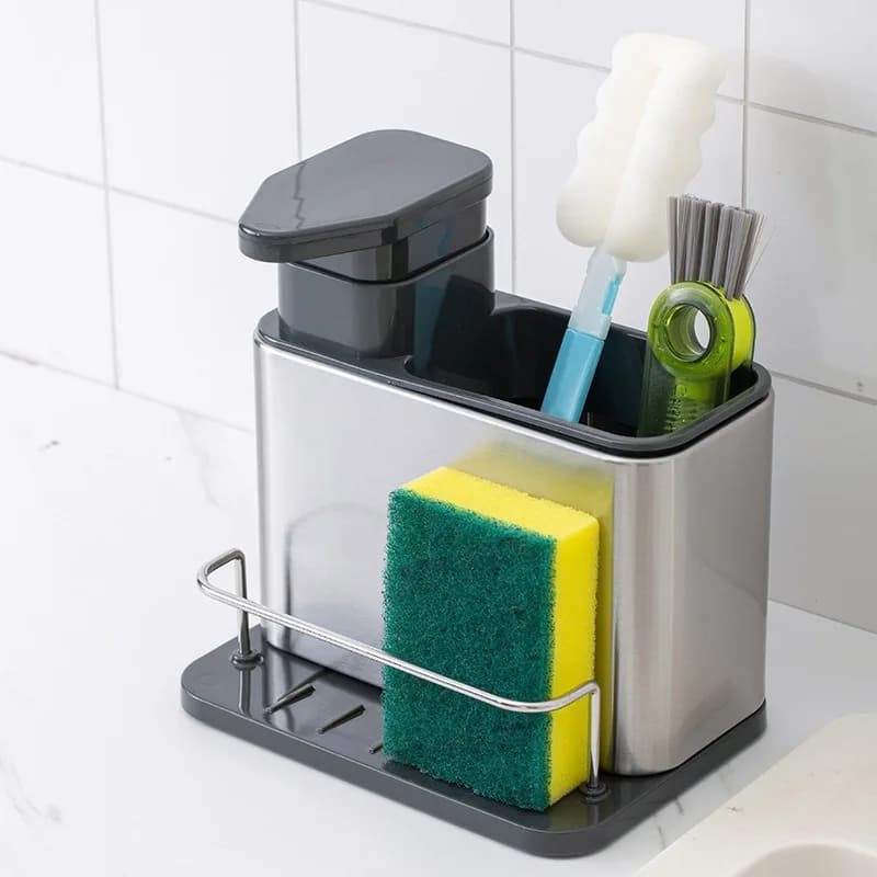 CANBOUN CANBOUN3-in-1 Dispenser di sapone per stoviglie da cucina in acciaio inossidabile, porta spugna, scolapiatti per organizer per lavello, adatto per K