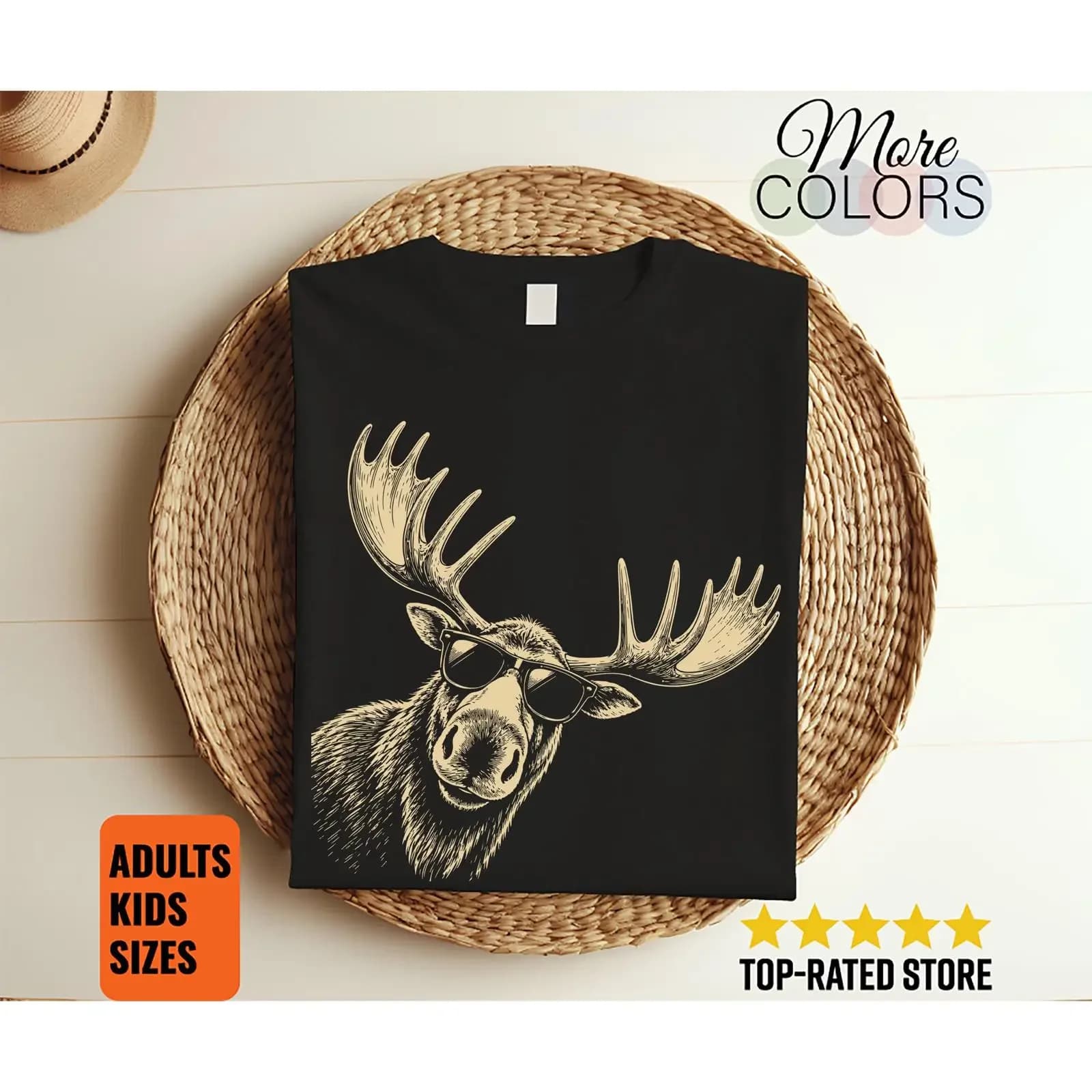 Moose Wearing Sunglasses T Shirt Funny Wildlife Lover Cool Animal Apparel Nature Fan vintage Washed Slightly streetwear