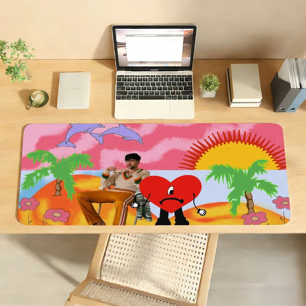 Tappetino per mouse Rapper B-Bad B-BunnyS, antiscivolo con bordo bloccabile, per PC, laptop, accessori in gomma, per ufficio, tastiera, grande, XXL, per gaming