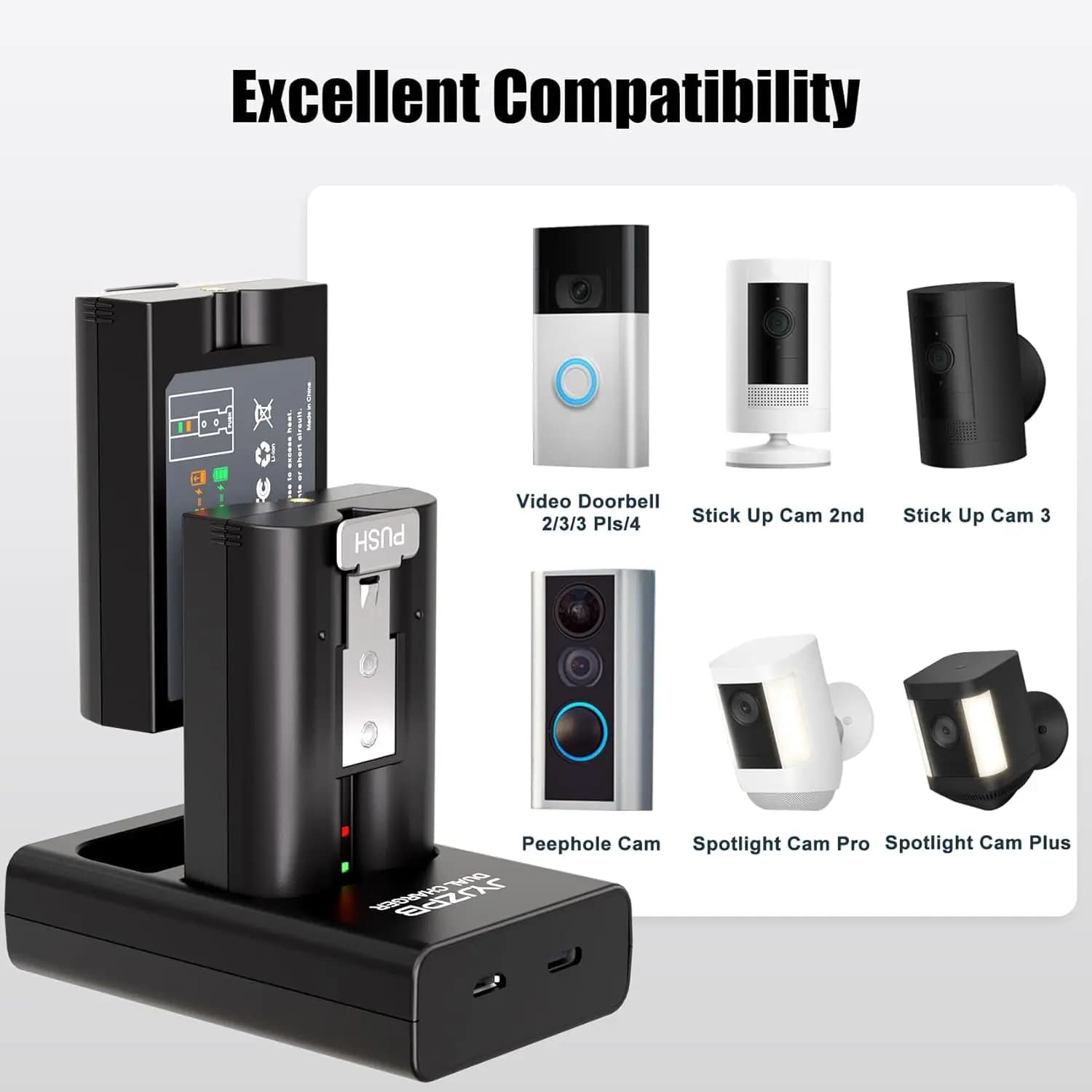 Batteria a Sgancio Rapido KUNLUN 7200mAh per Ring, Batteria di Ricambio 3.65V per Videocitofono Ring 2/3/3+/4, Confezione da 2